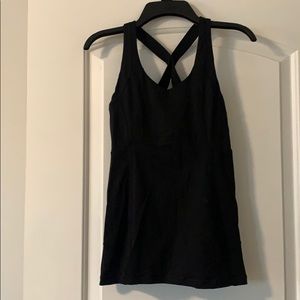 Black Lululemon workout tank top with bra inside